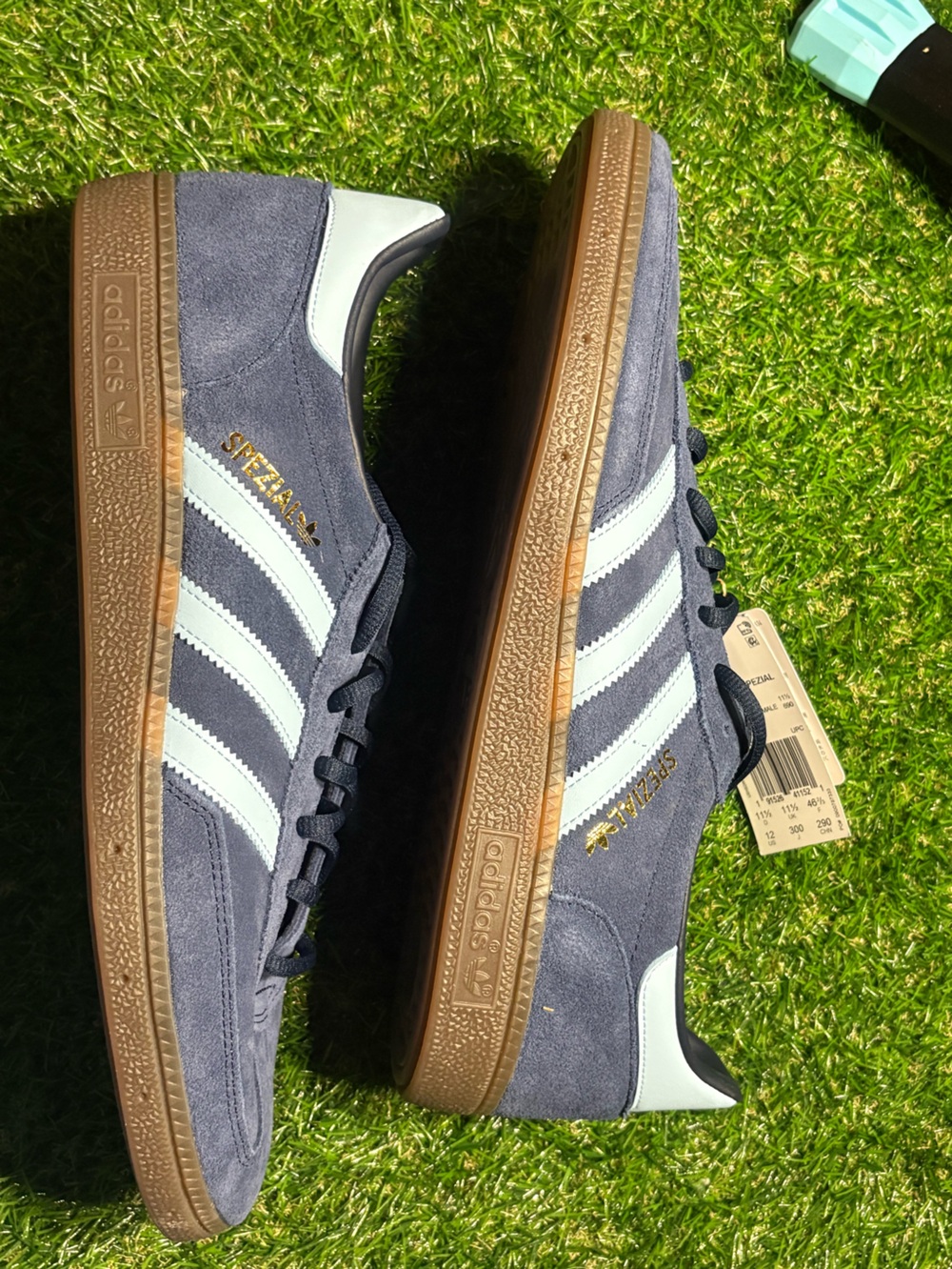 adidas Men’s Navy Suede Sneakers with White Stripes and Gum Sole